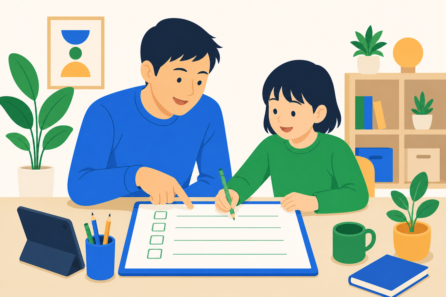 親子でデジタルルールを決めるイメージ