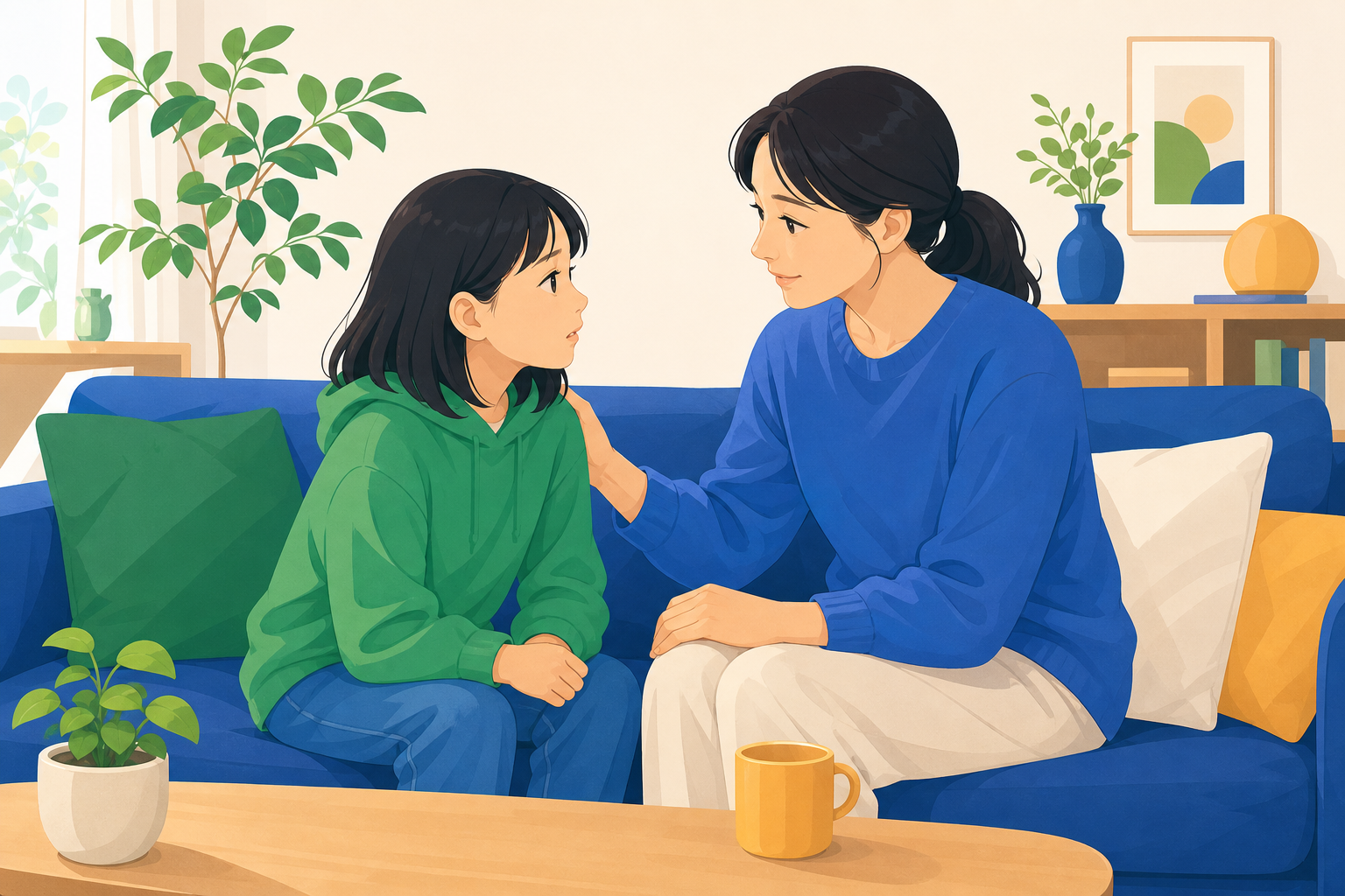 親子で向き合って話すイメージ